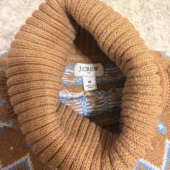 J.Crew Women's M Fair Isle Turtleneck Sweater Camel Tan Snowflake Nordic Cotton - Picture 3 of 7